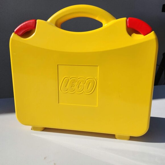 SET of 2 LEGO Yellow Plastic Carrying Carry Case Storage Box w Handle Dividers O - Picture 2 of 14